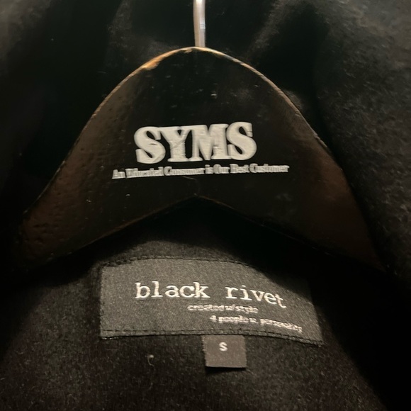 Black Rivet Pea Coat Jacket SZ Small Very Unique Buttons Military Style - Picture 6 of 12